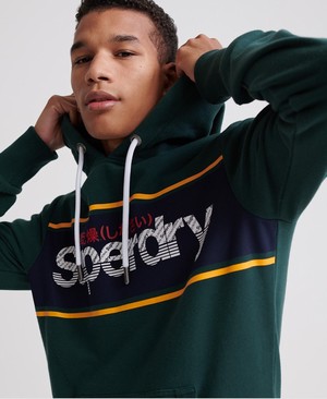 Superdry Core Logo Stripe Loopback Férfi Kapucnis Pulóver Zöld | AEMNP1604